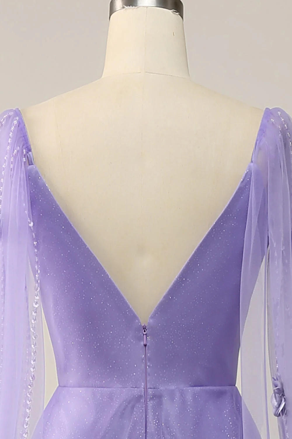 Purple Watteau Train Prom Dress With 3D Flowers - VNBITS