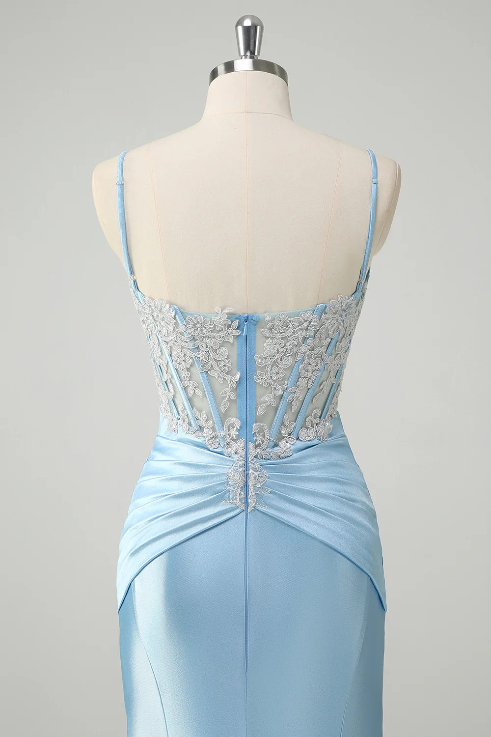 Blue Floral Mermaid Spaghetti Straps Long Prom Dress - VNBITS