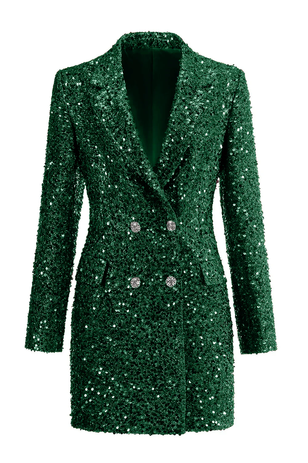 Sparkly Fuchsia Notched Lapel Women's Long Blazer - VNBITS