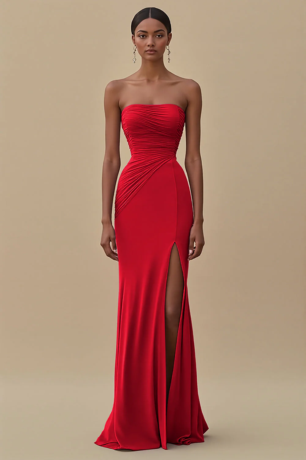 Elegant Black Sheath Chiffon Strapless Long Formal Dress with Slit - VNBITS