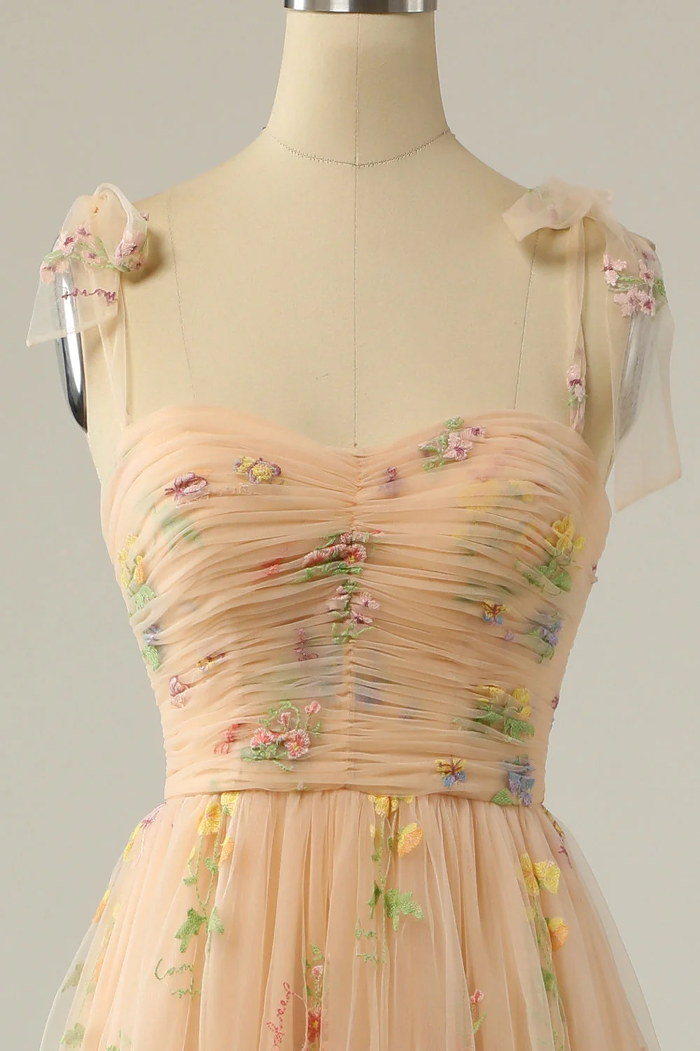 Champagne Embroidery Long Prom Dress - VNBITS