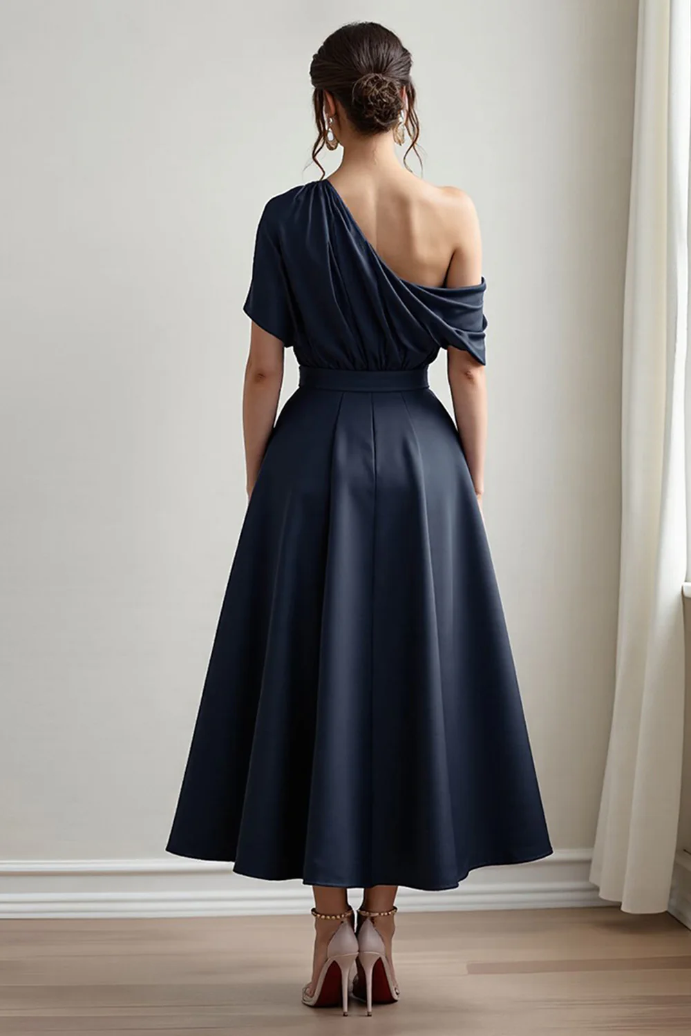 Black A Line Long Satin Mother of the Bride Dress with Pockets - VNBITS