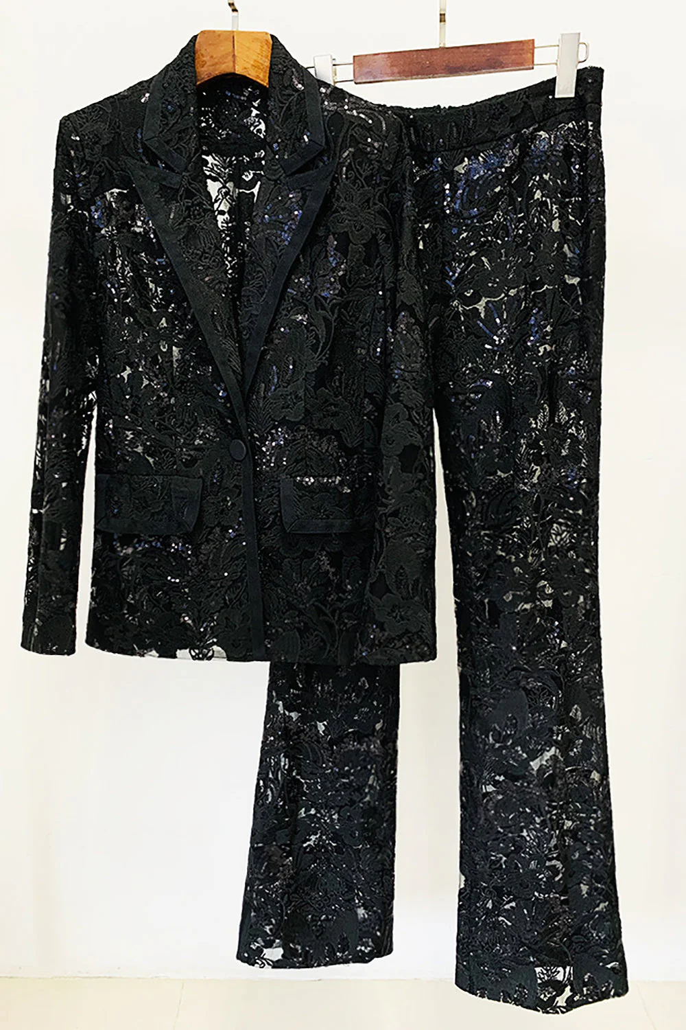 Sparkly Black Lace 2 Piece Women Party Suits - VNBITS