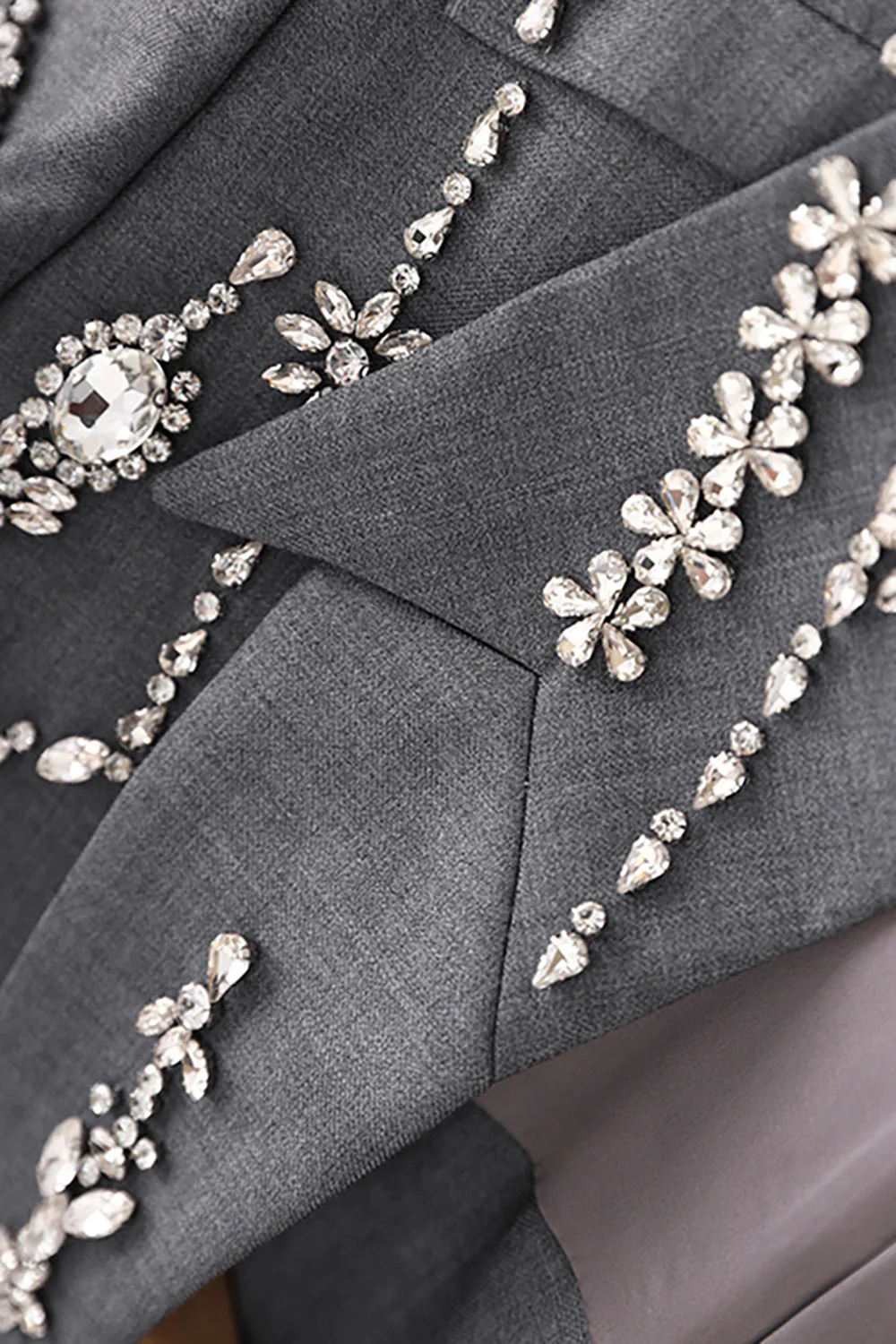 Sparkly Grey Beaded Double Breasted Women Blazer - VNBITS