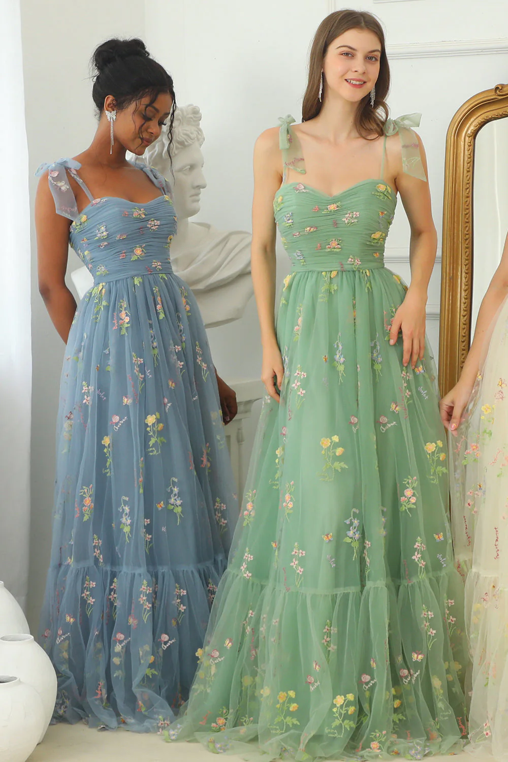 Champagne Embroidery Long Prom Dress - VNBITS