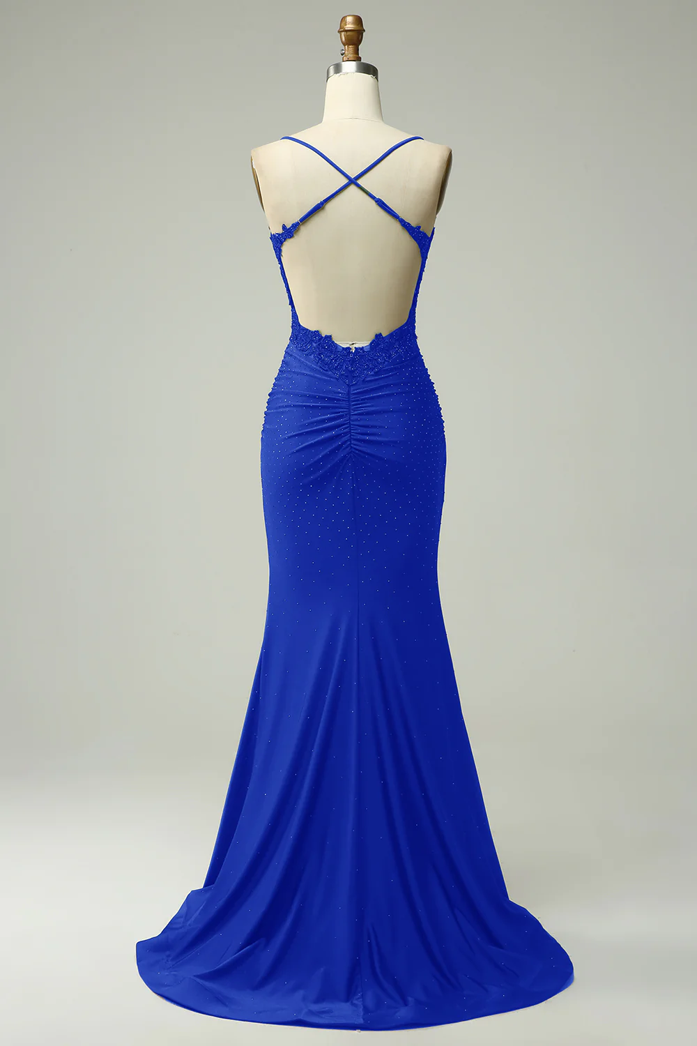 Mermaid Royal Blue Satin Spaghetti Straps Prom Dress - VNBITS