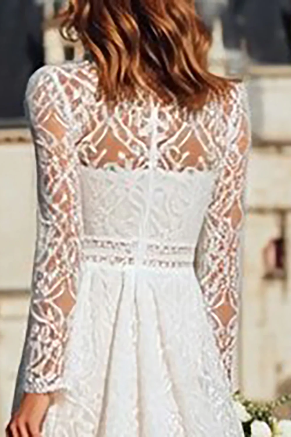 Ivory Sheath High Neck Long Boho Wedding Dress with Sleeves - VNBITS