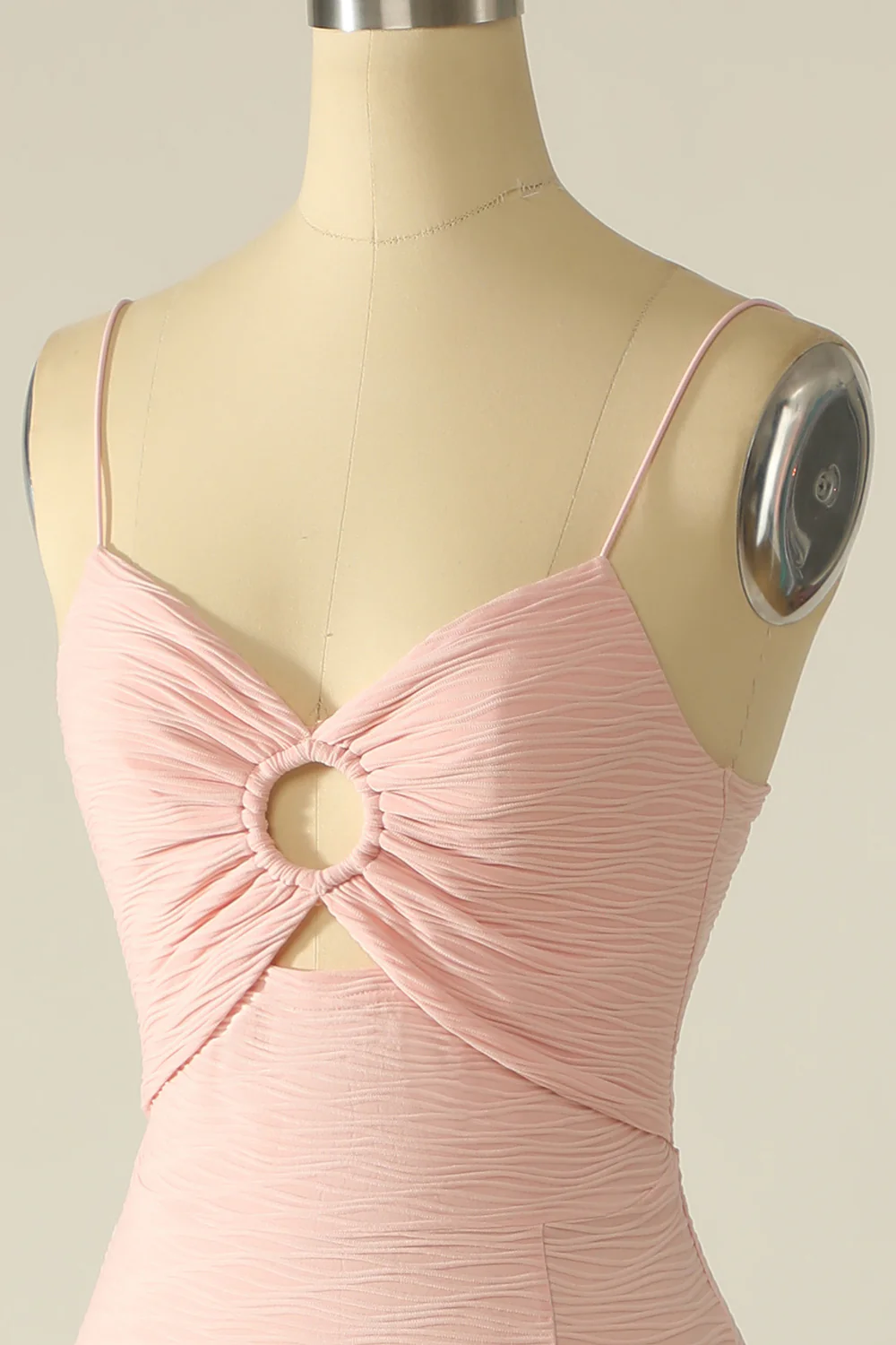 Pink Spaghetti Straps Cut Out Wedding Guest Dress With Bow - VNBITS