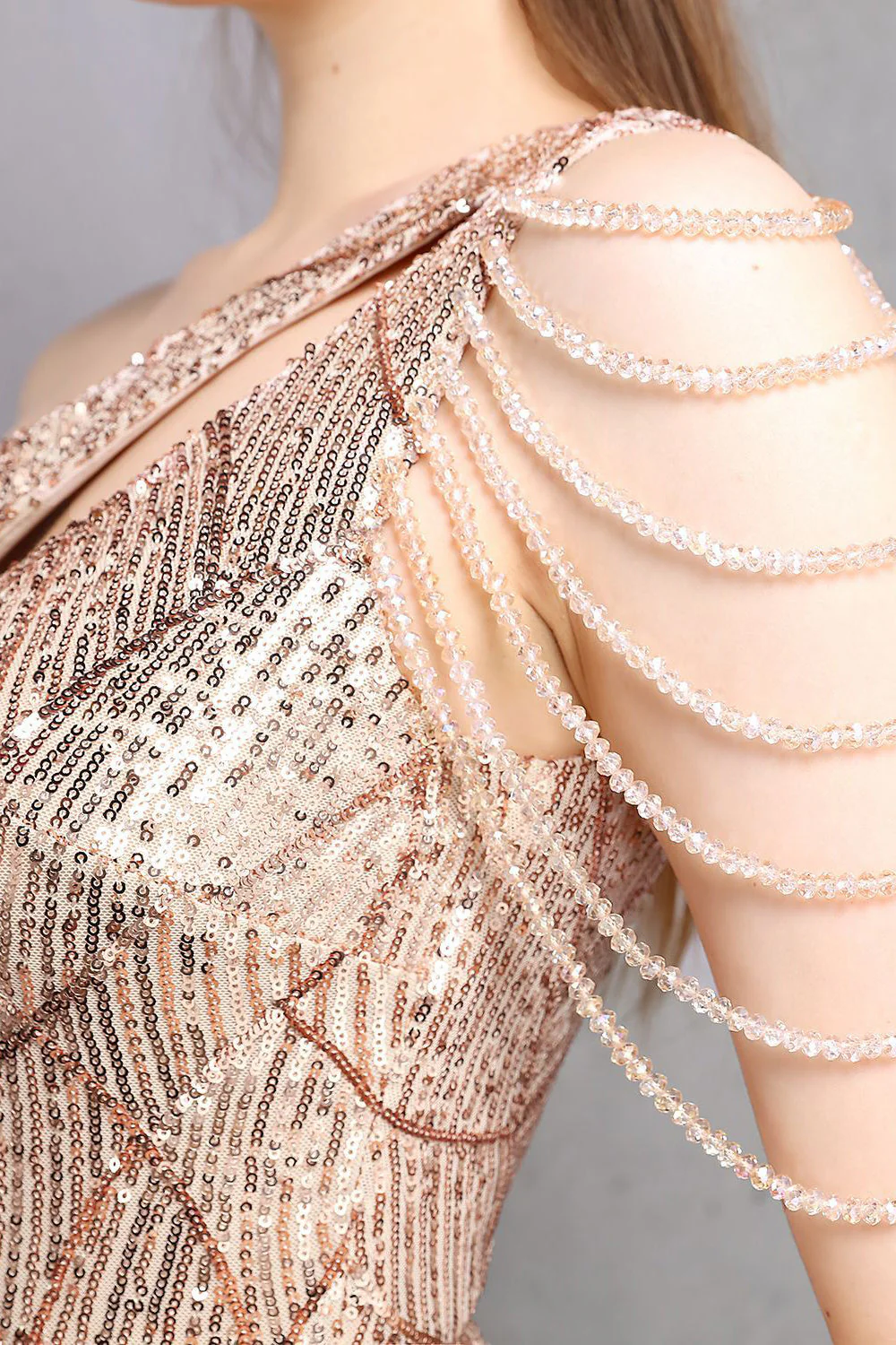 Gold Mermaid One Shoulder Sequin Prom Dresses - VNBITS