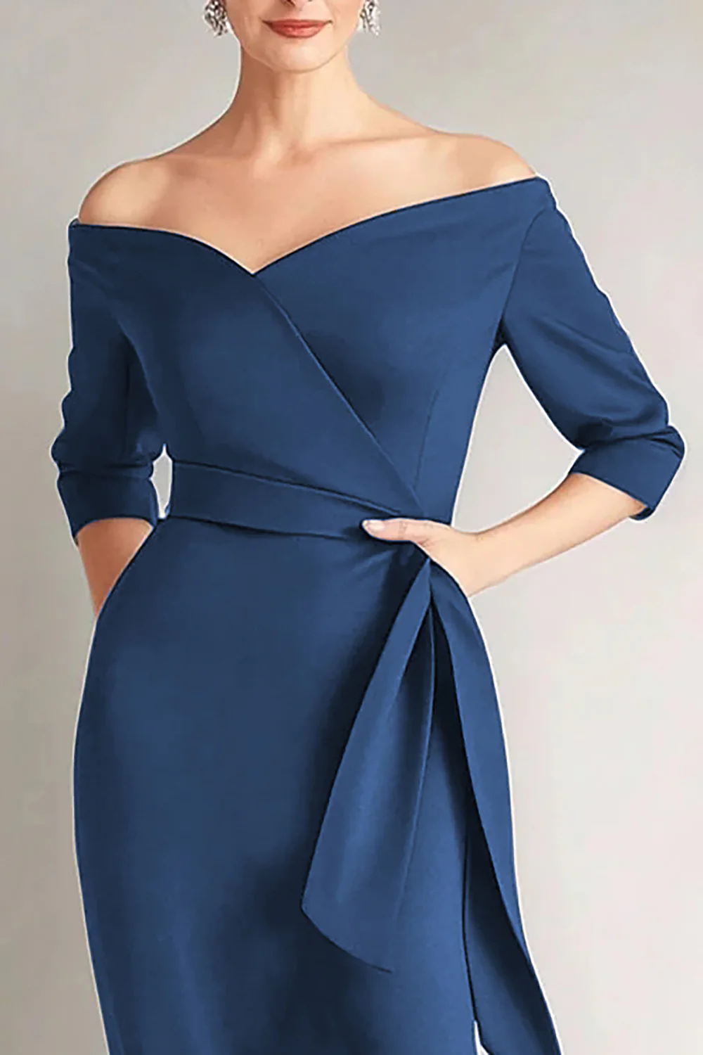 Navy Mermaid Off the Shoulder Long Mother of The Bride Dress - VNBITS