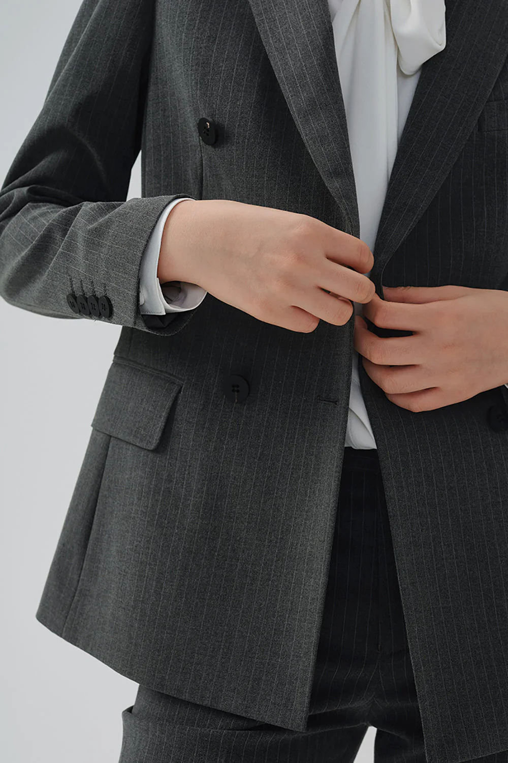 Black Striped Double Breasted Women Party Blazer - VNBITS