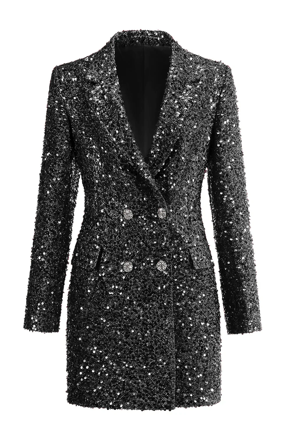 Sparkly Fuchsia Notched Lapel Women's Long Blazer - VNBITS