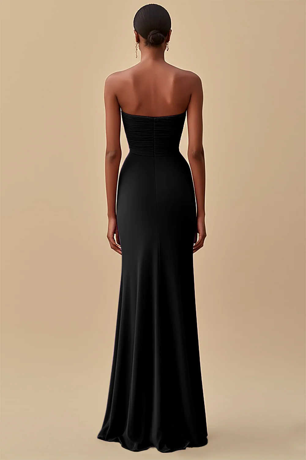 Elegant Black Sheath Chiffon Strapless Long Formal Dress with Slit - VNBITS