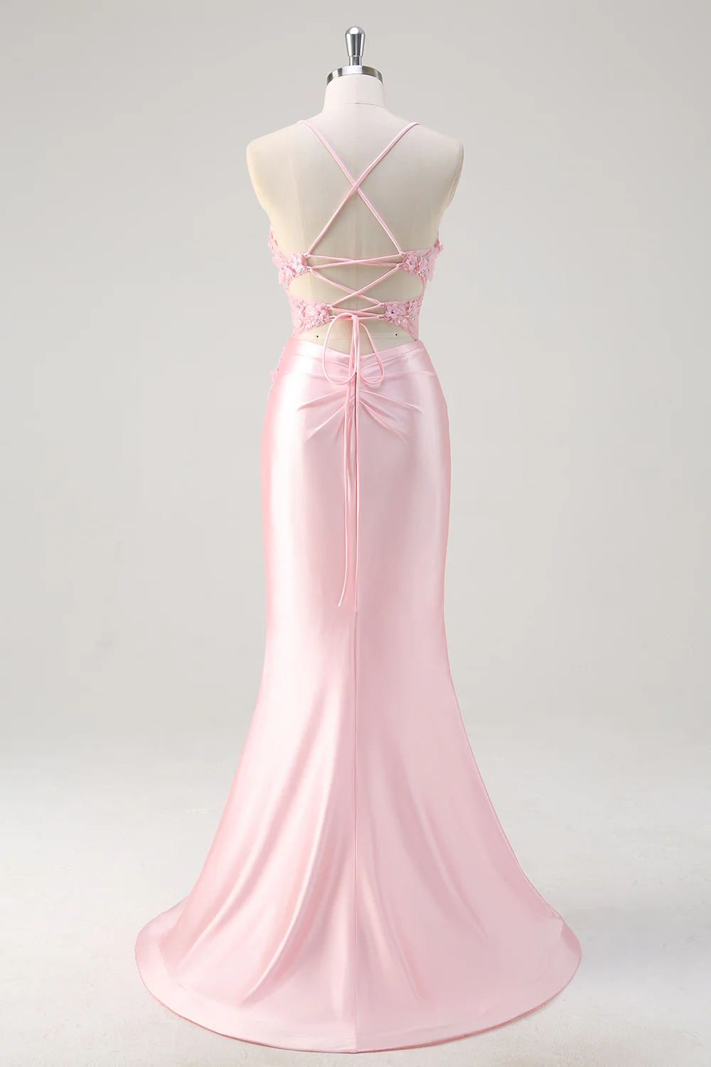 Pink Floral Mermaid Spaghetti Straps Long Prom Dress with Slit - VNBITS