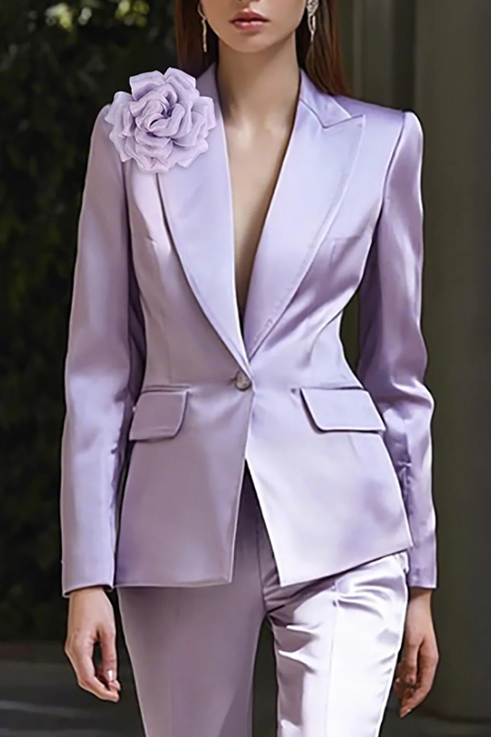 Lilac Floral Satin 2 Piece Peak Lapel Business Suits - VNBITS