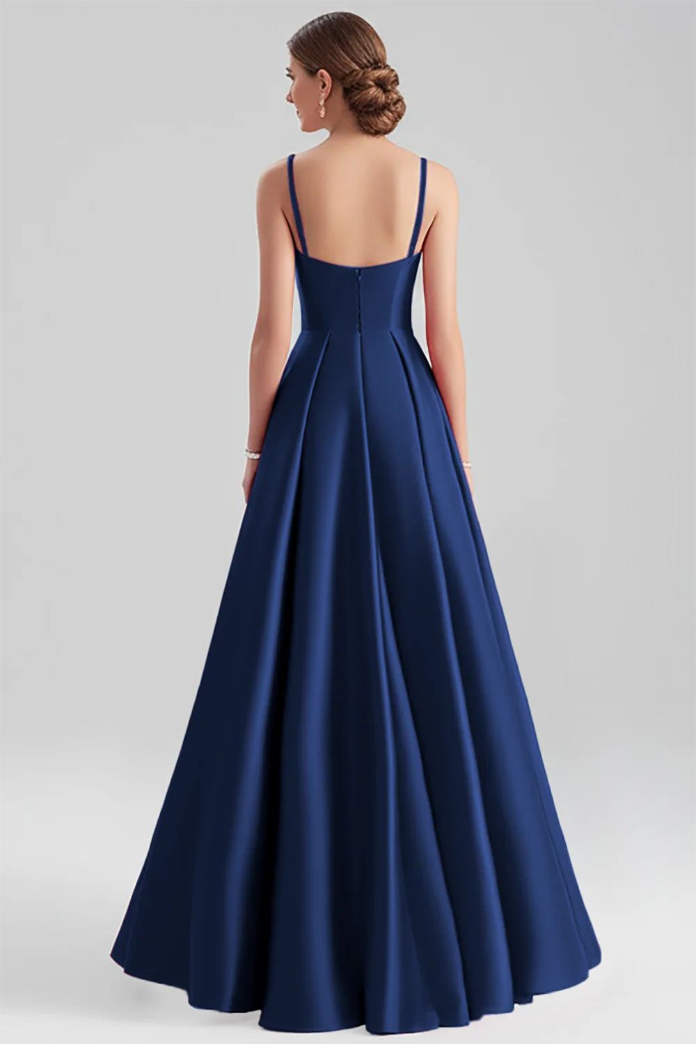 Black Satin A Line Spaghetti Straps Long Formal Dress - VNBITS