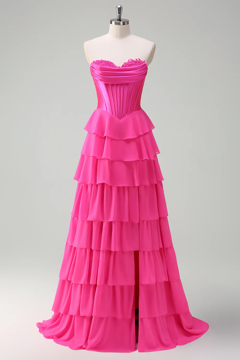 Yellow A-Line Tiered Sweetheart Long Prom Dress with Slit - VNBITS