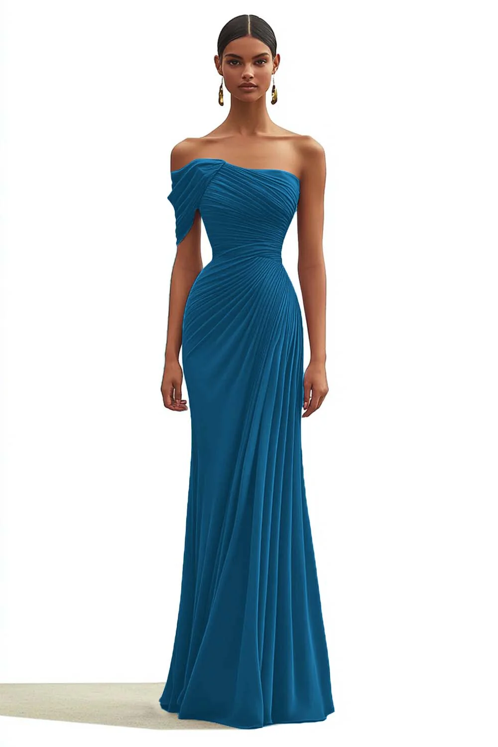 Mermaid Dusty Sage One Shoulder Long Formal Dress with Pleated - VNBITS