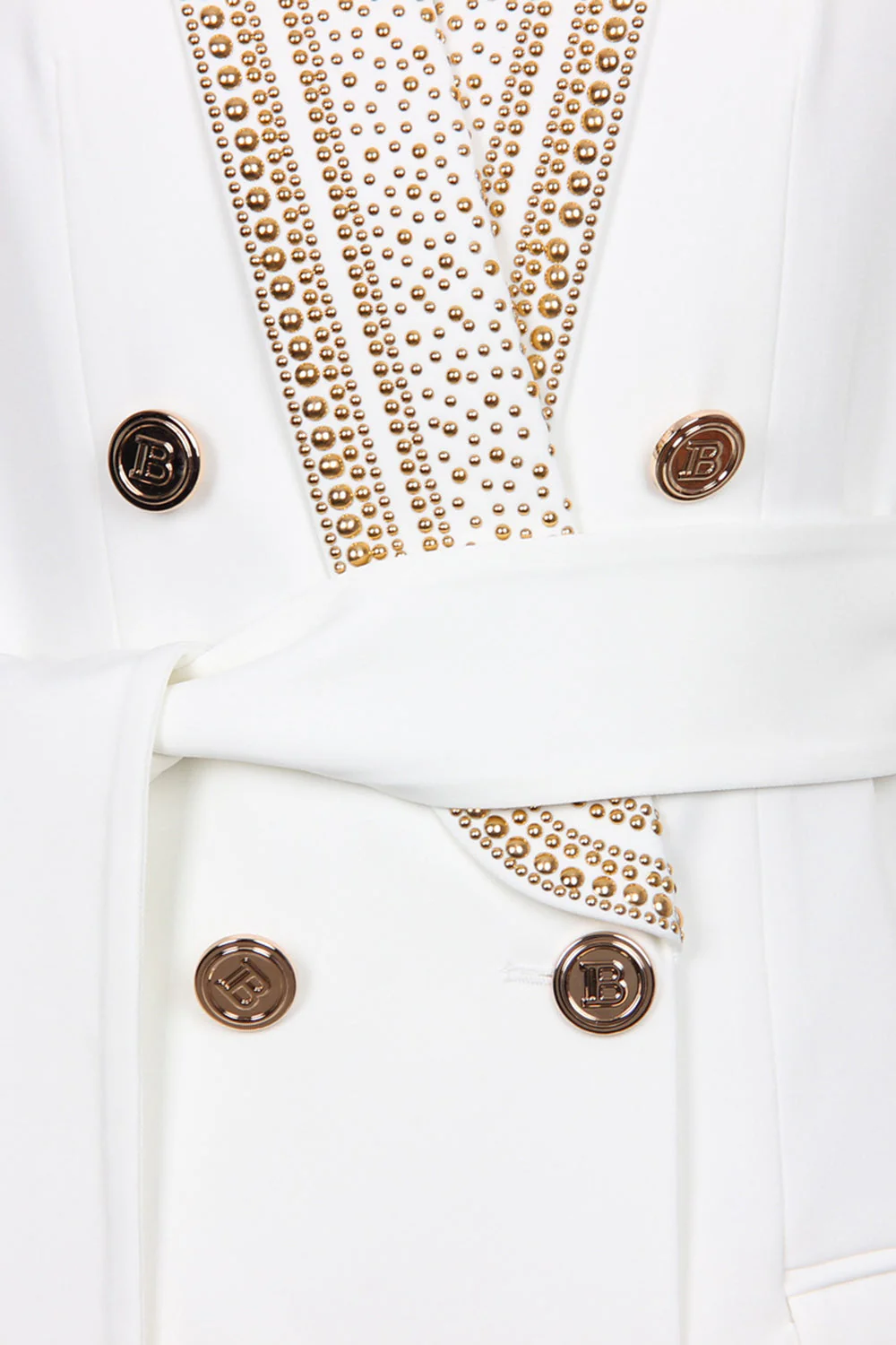 White Shawl Lapel Double Breasted Slim Fit Women Blazer with Beading - VNBITS