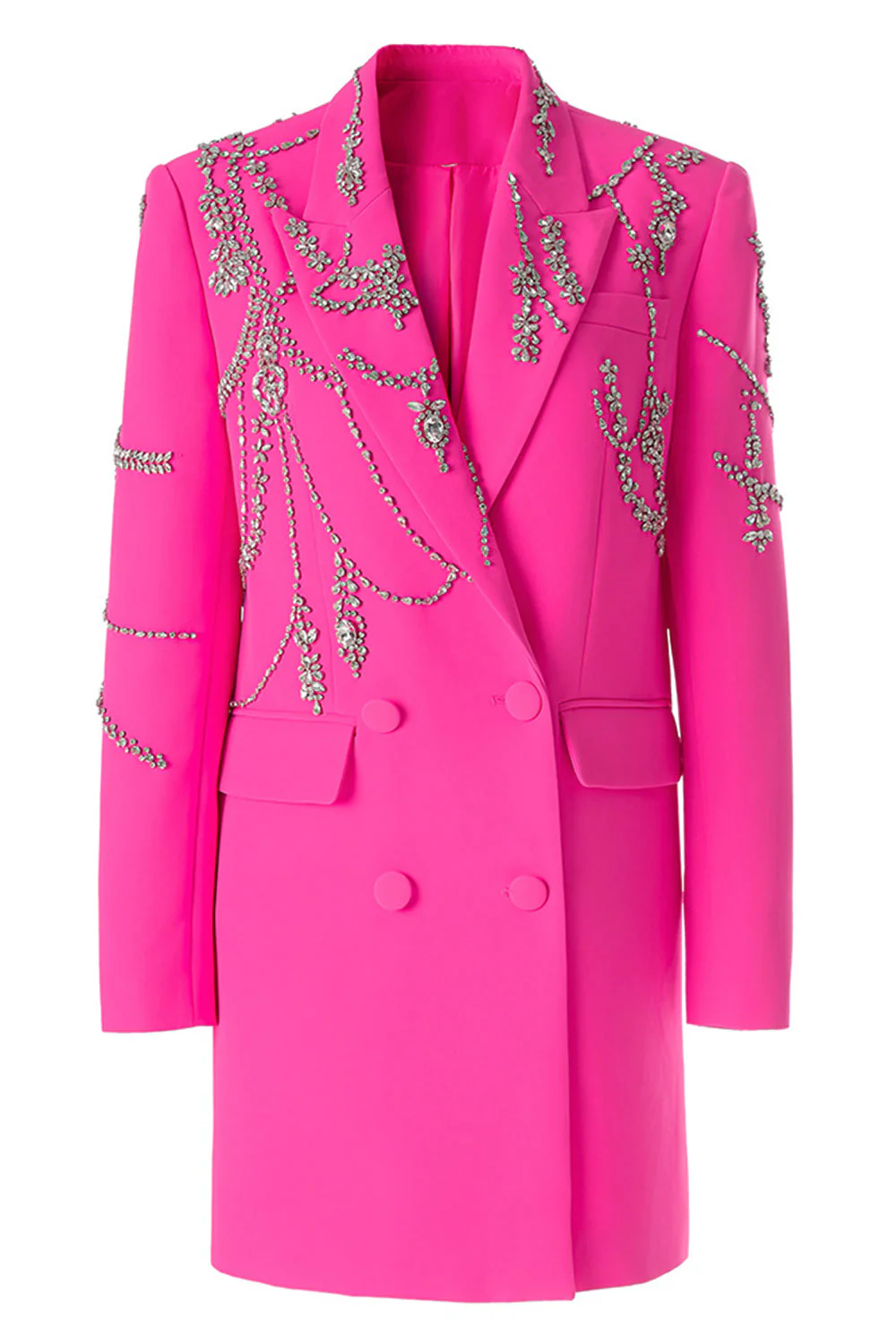 Sparkly Fuchsia Shawl Lapel Women Blazer - VNBITS