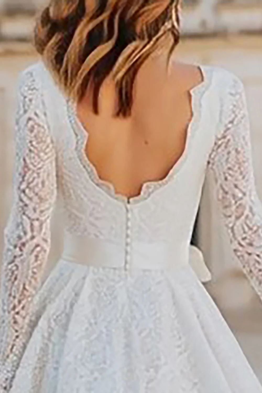 Ivory Lace A Line Midi Boho Wedding Dress with Sleeves - VNBITS