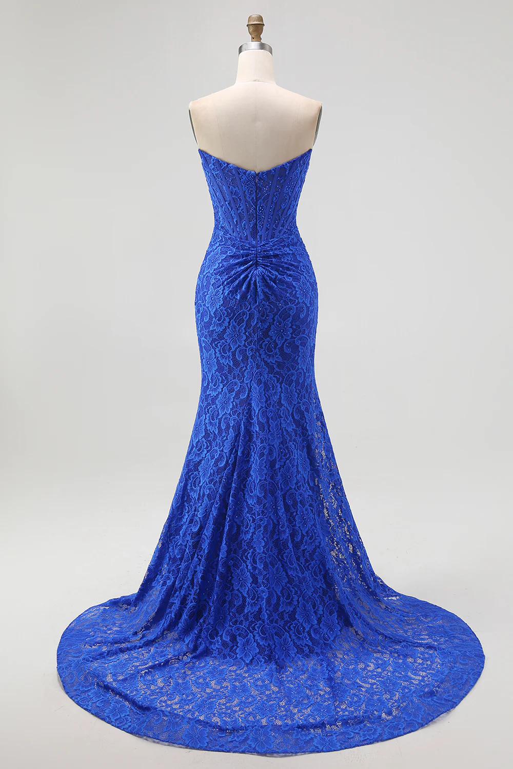 Royal Blue Sweetheart Mermaid Lace Long Corset Prom Dress with Slit - VNBITS
