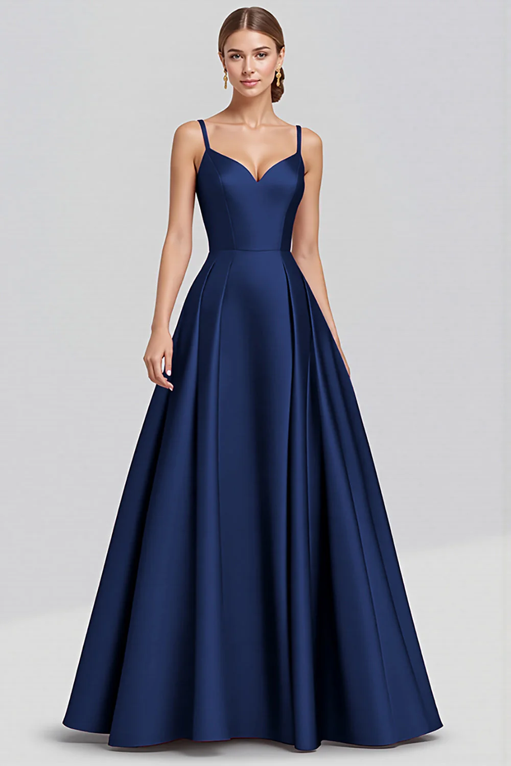 Black Satin A Line Spaghetti Straps Long Formal Dress - VNBITS