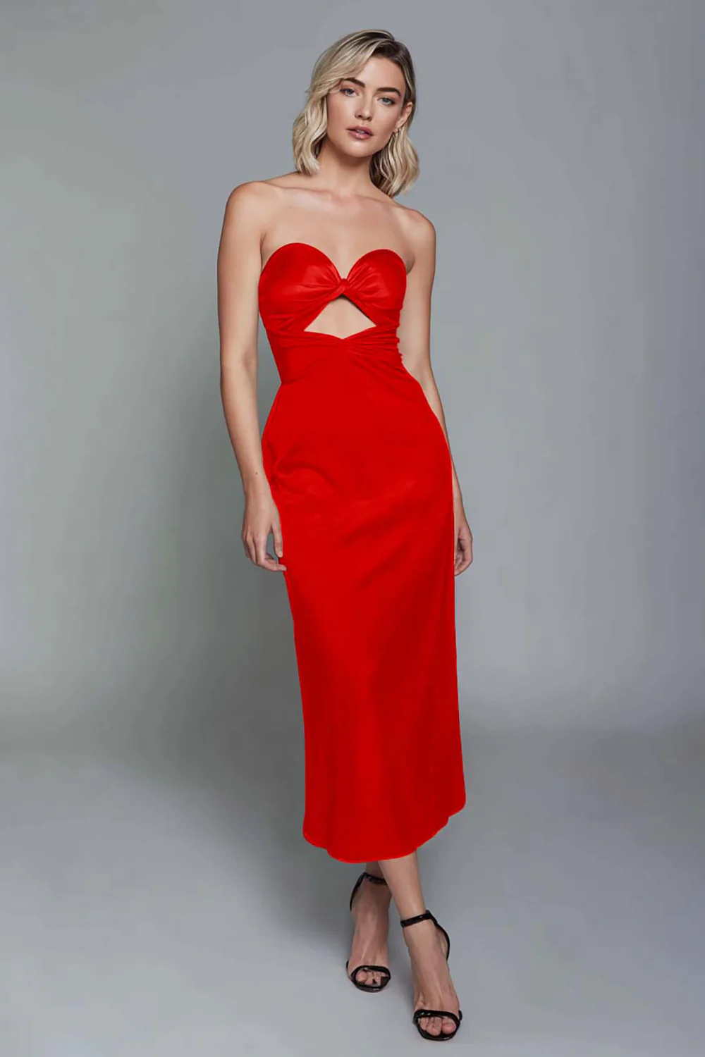 Dusty Blue Sweetheart Sheath Cut Out Satin Ankle Length Formal Dress - VNBITS