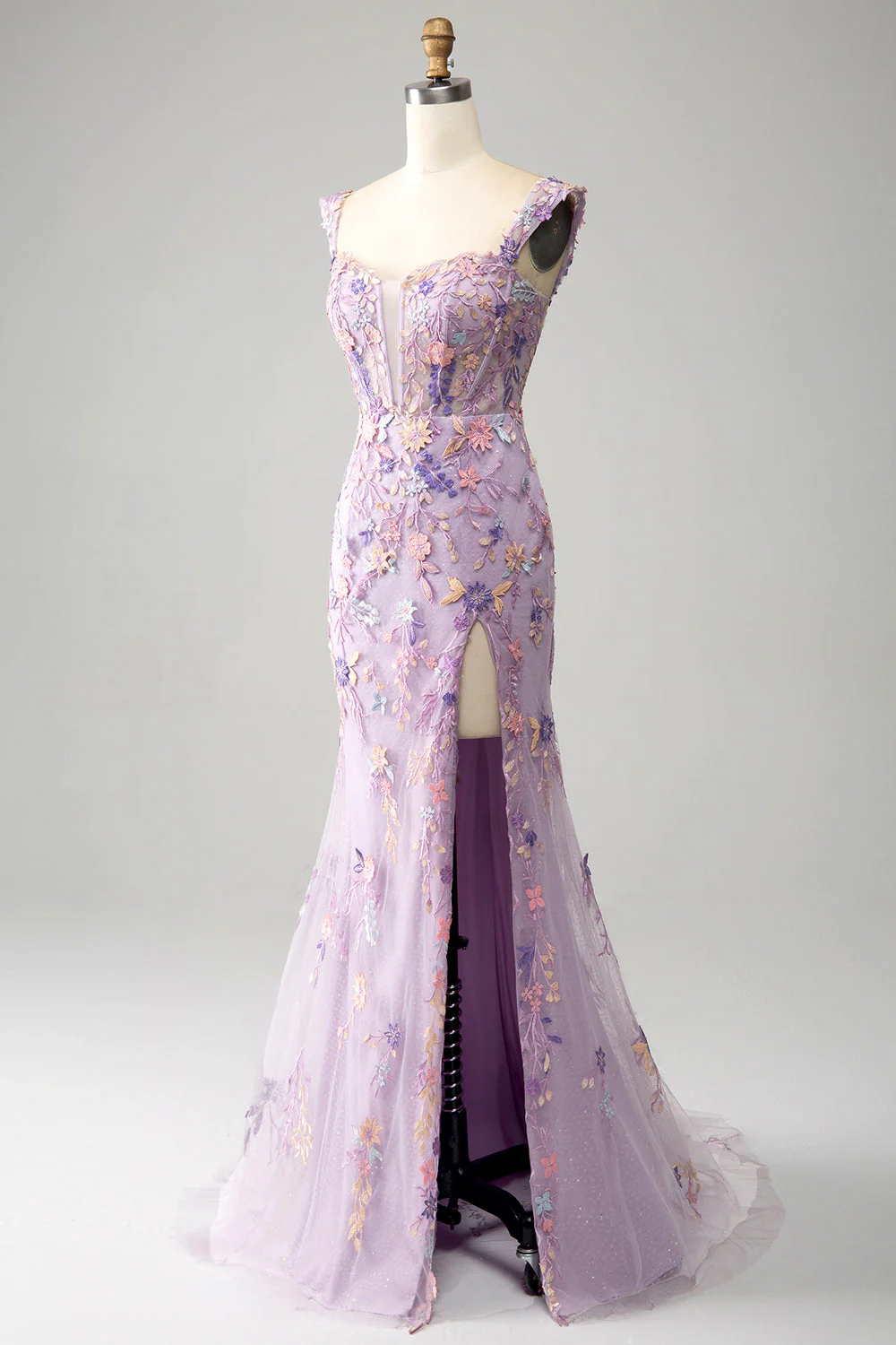 Mauve Off The Shoulder Long Embroidered Mermaid Prom Dress Slit - VNBITS