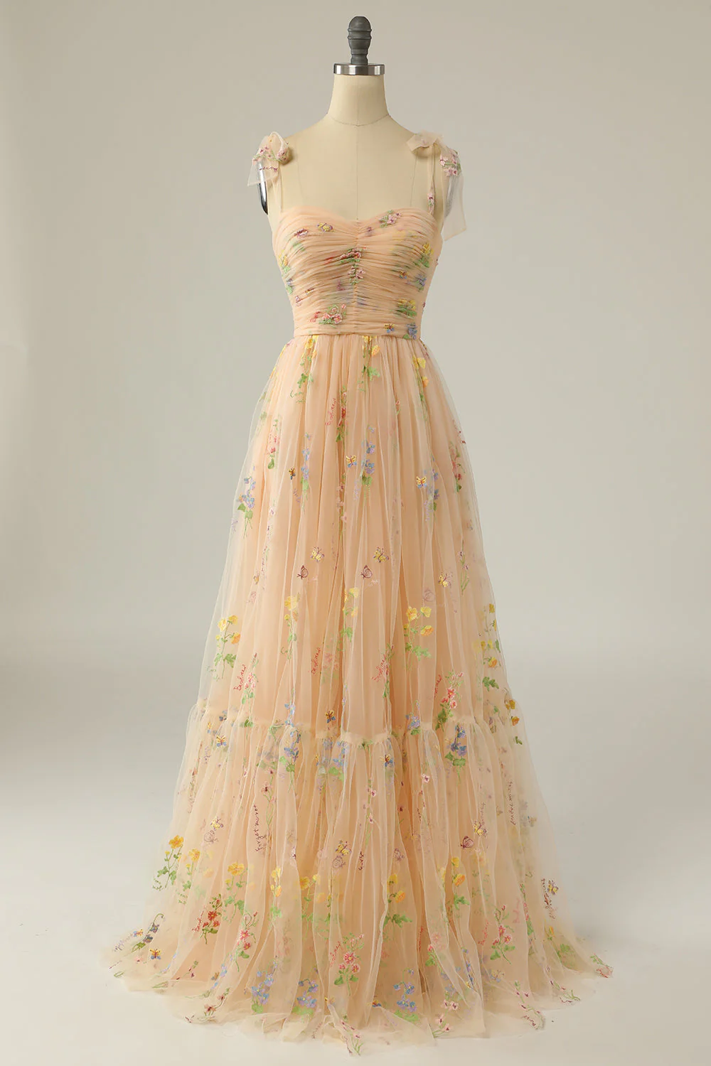 Green Long Prom Dress With Embroidery - VNBITS