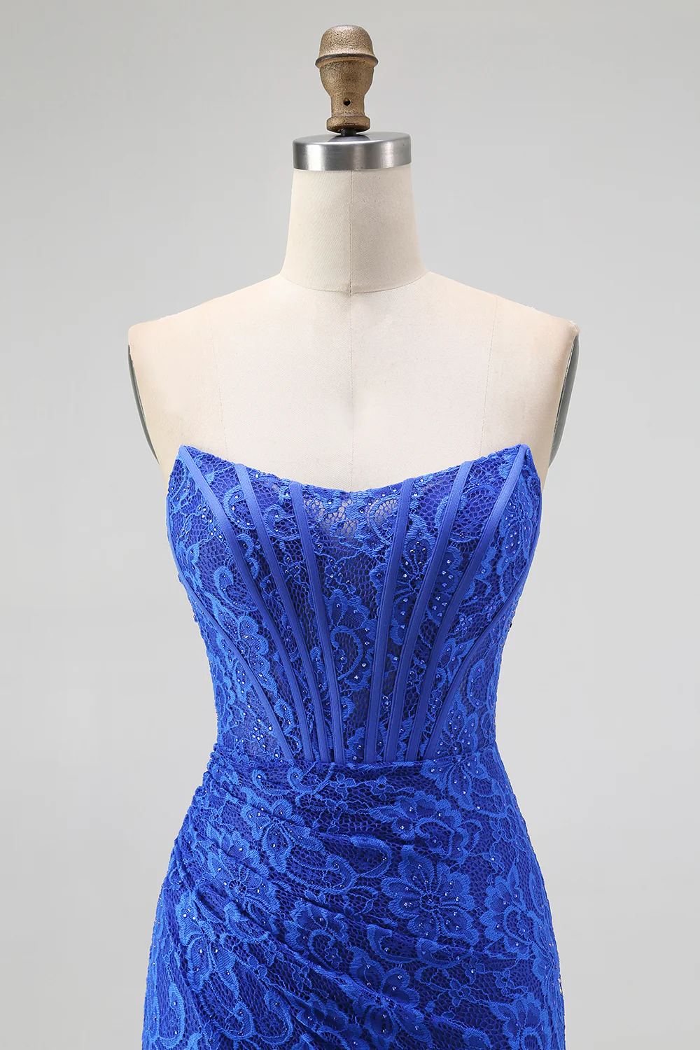 Royal Blue Sweetheart Mermaid Lace Long Corset Prom Dress with Slit - VNBITS