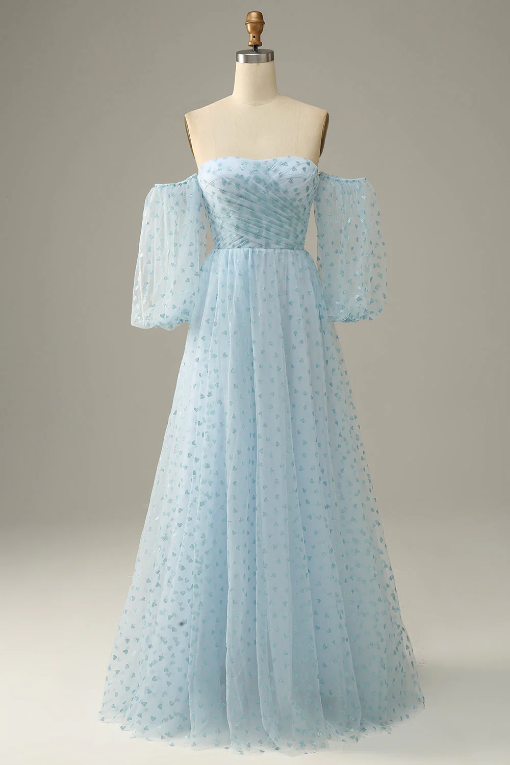 Sky Blue Off The Shoulder Prom Dress - VNBITS