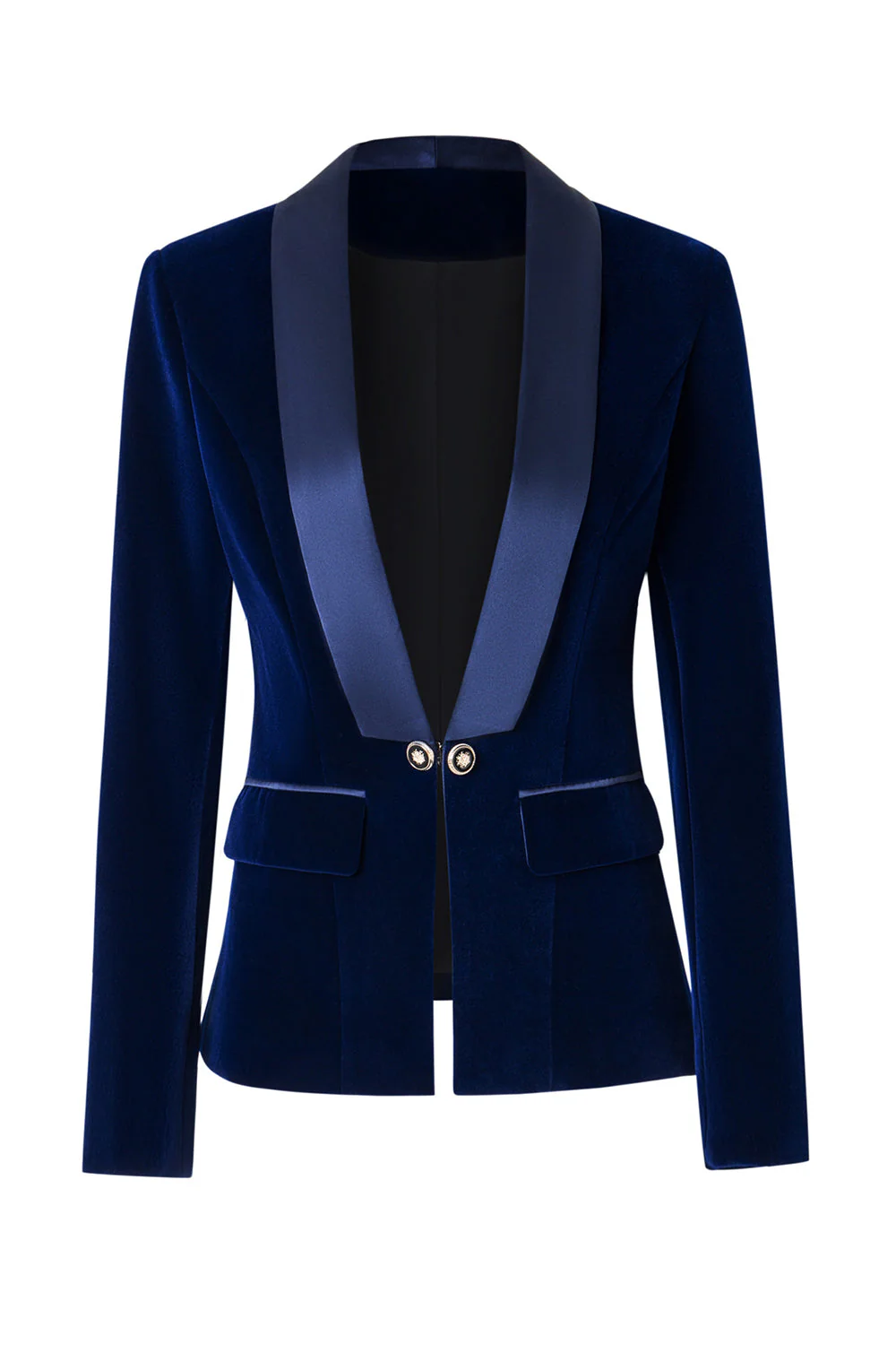 Black Slim Fit Buttoned Velvet Women Blazer - VNBITS