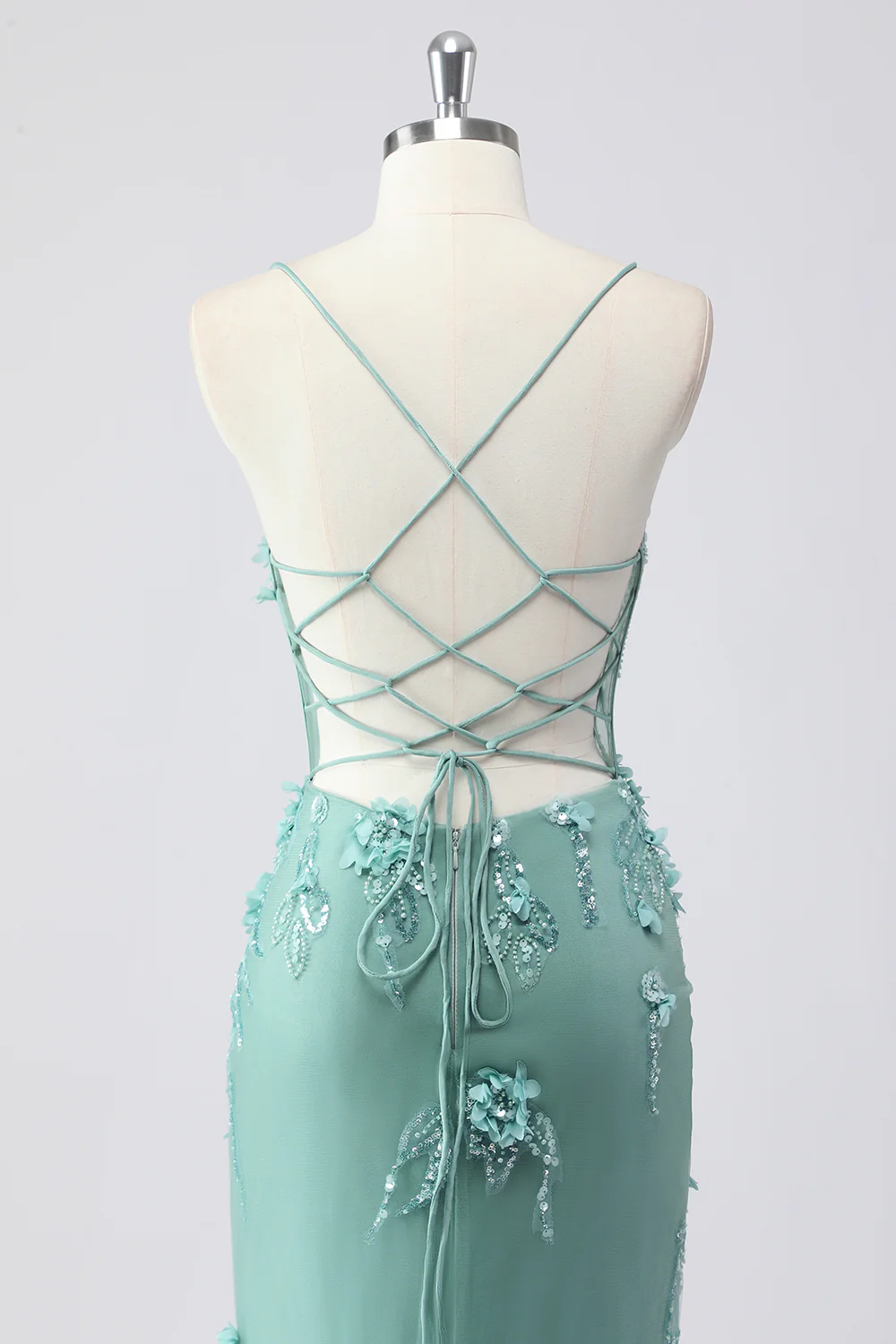 Sparkly Blue Mermaid Long Prom Dress with 3D Flowers - VNBITS