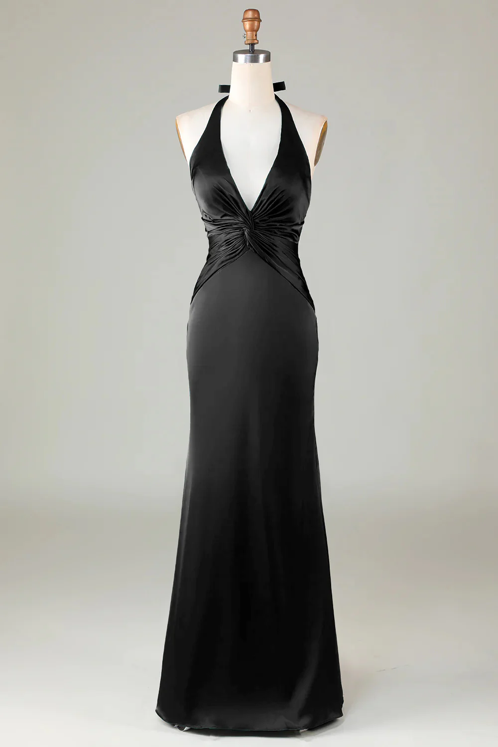 Mermaid Halter Dark Green Long Satin Bridesmaid Dress - VNBITS