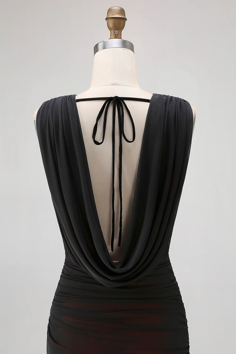 Black Red Backless V-Neck Long Bridesmaid Dress with Slit - VNBITS