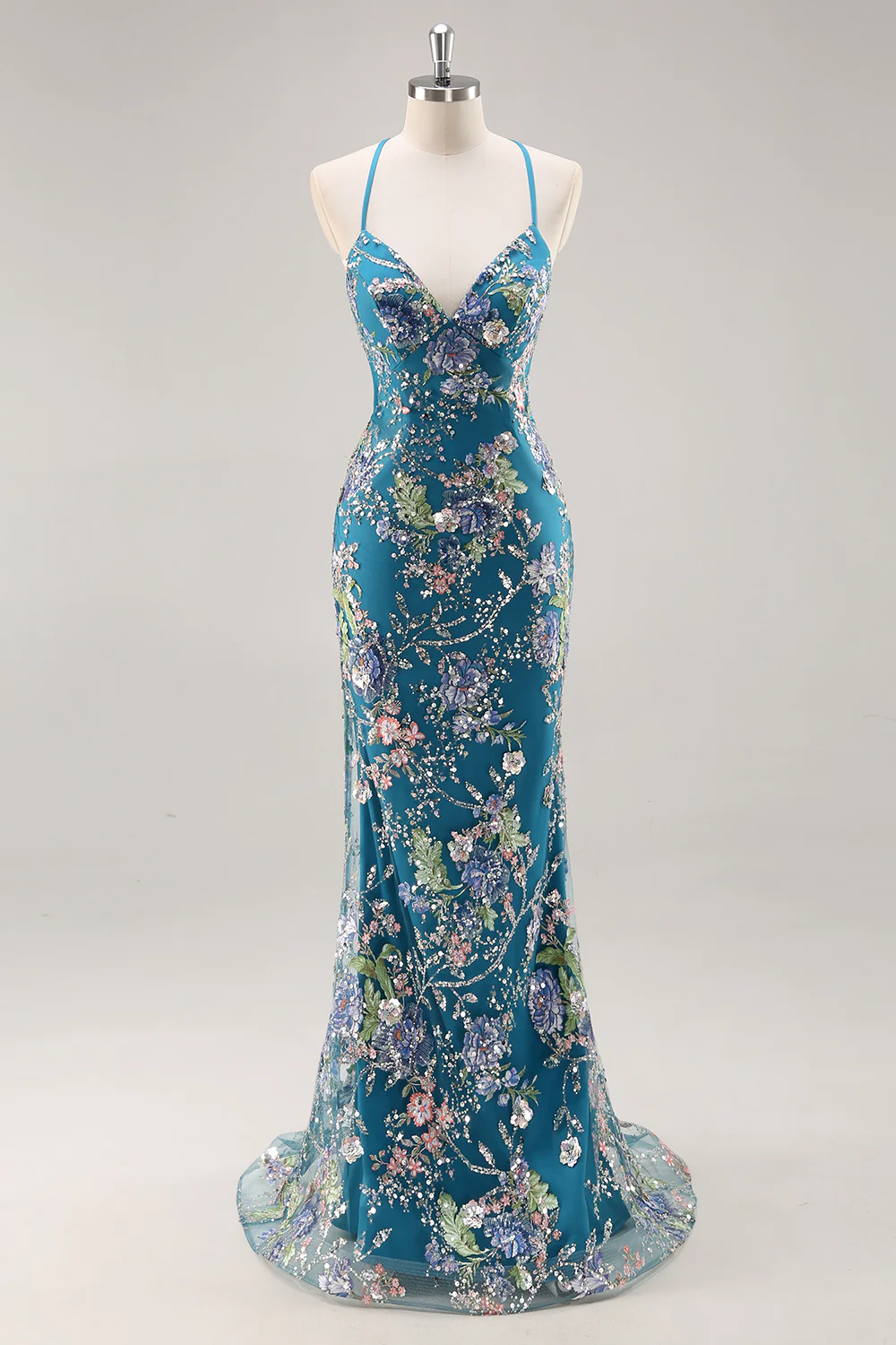 Sparkly Peacock Floral Beaded Mermaid Long Prom Dress with Sequins - VNBITS