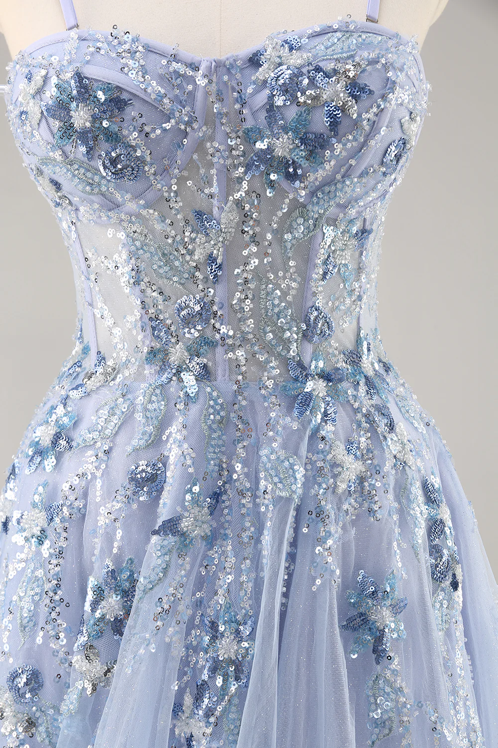 Sparkly Navy Corset Sweetheart Long Prom Dress with Appliques - VNBITS
