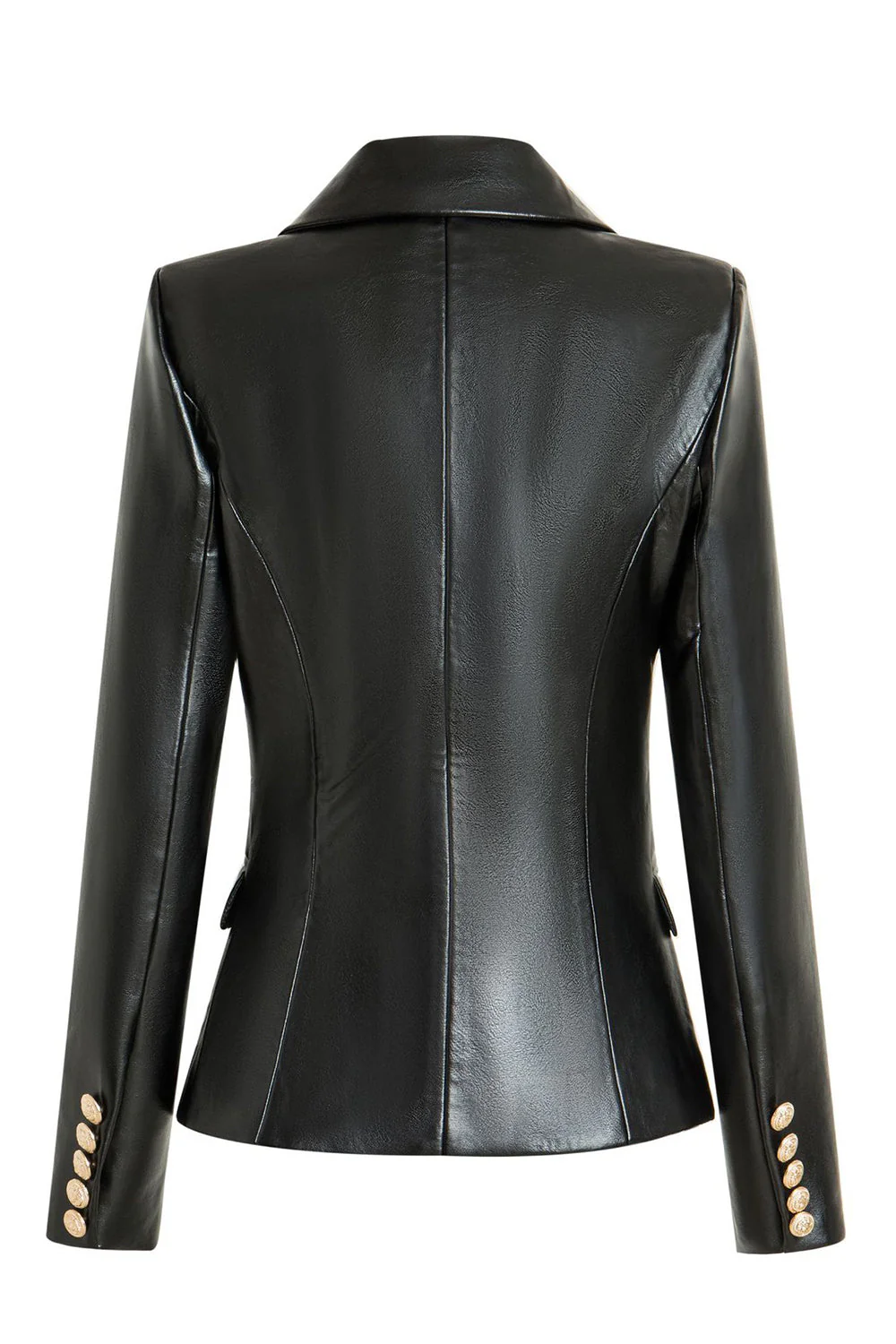 Black PU Double Breasted Women Blazer - VNBITS