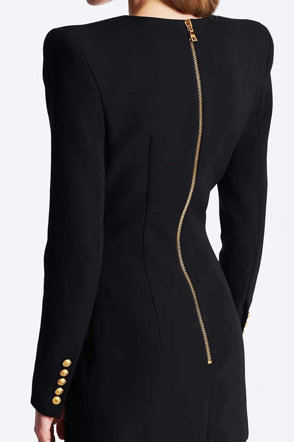Black V-neck Slim Fit Long Women Blazer - VNBITS
