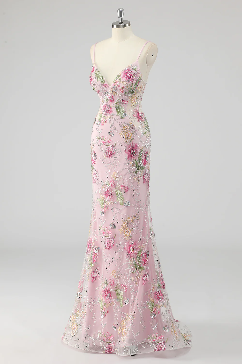 Sparkly Peacock Floral Beaded Mermaid Long Prom Dress with Sequins - VNBITS