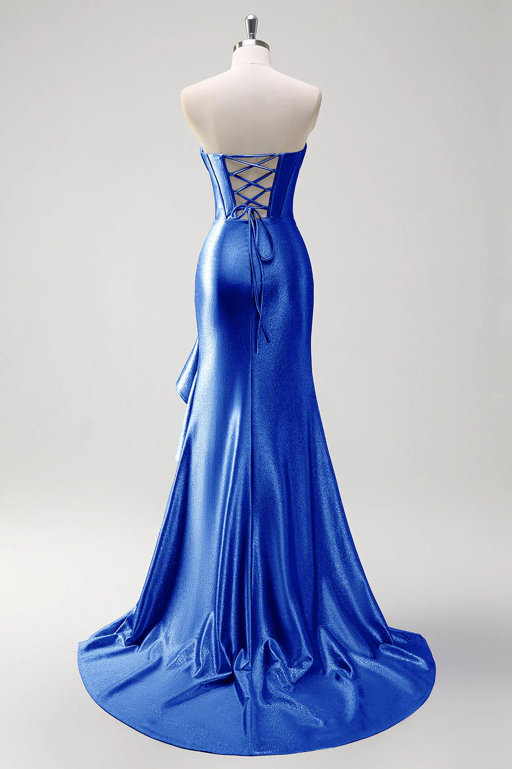 Sparkly Grey Blue Sweetheart Mermaid Long Prom Dress with Ruffles - VNBITS