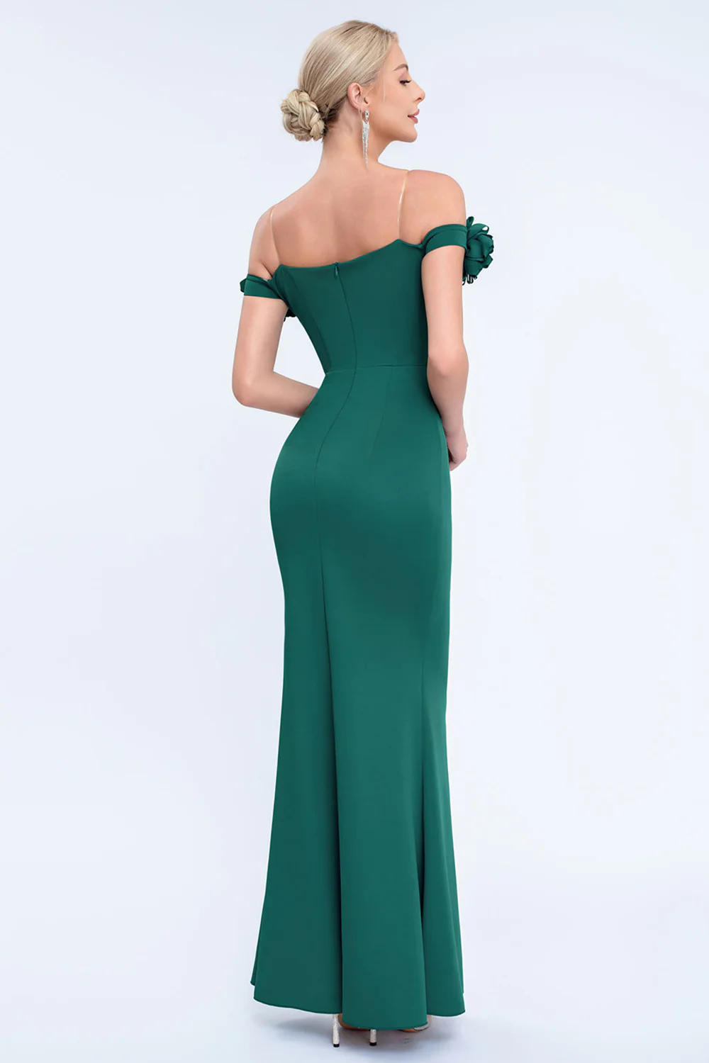 Blush Mermaid Off The Shoulder Long Prom Dress with 3D Flowers - VNBITS