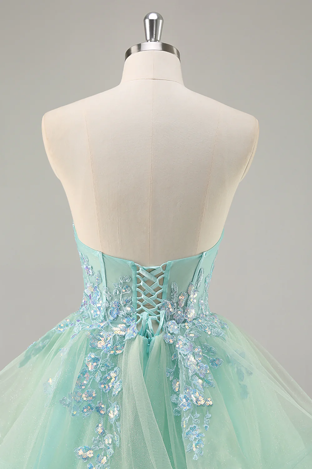 Sparkly Green Corset Strapless Long Prom Dress with Ruffles - VNBITS