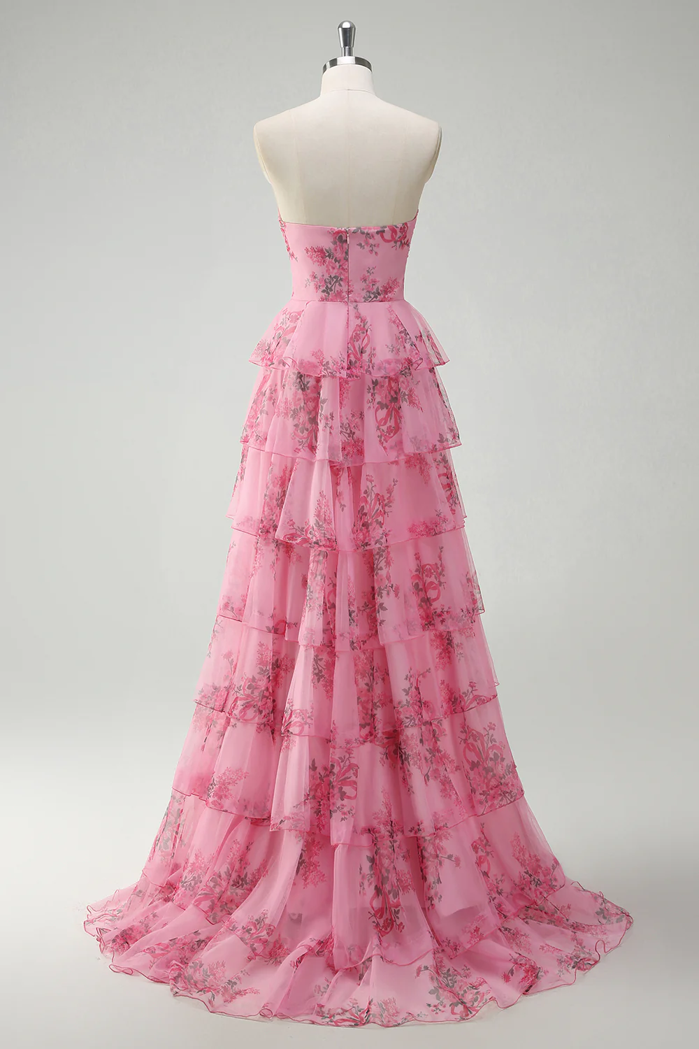 Blush Floral Chiffon A Line Prom Dress with Slit - VNBITS