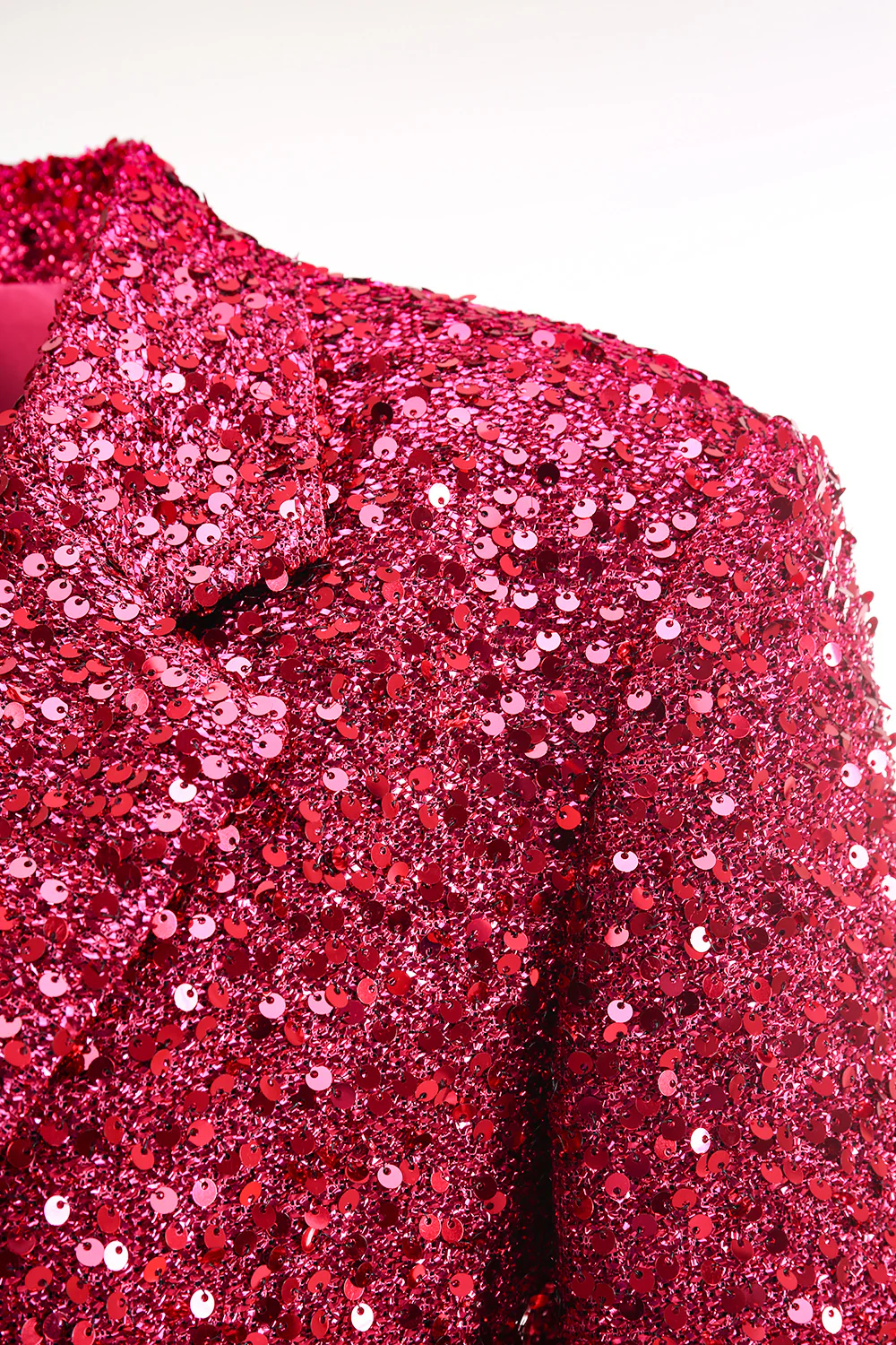 Sparkly Fuchsia Notched Lapel Women's Long Blazer - VNBITS