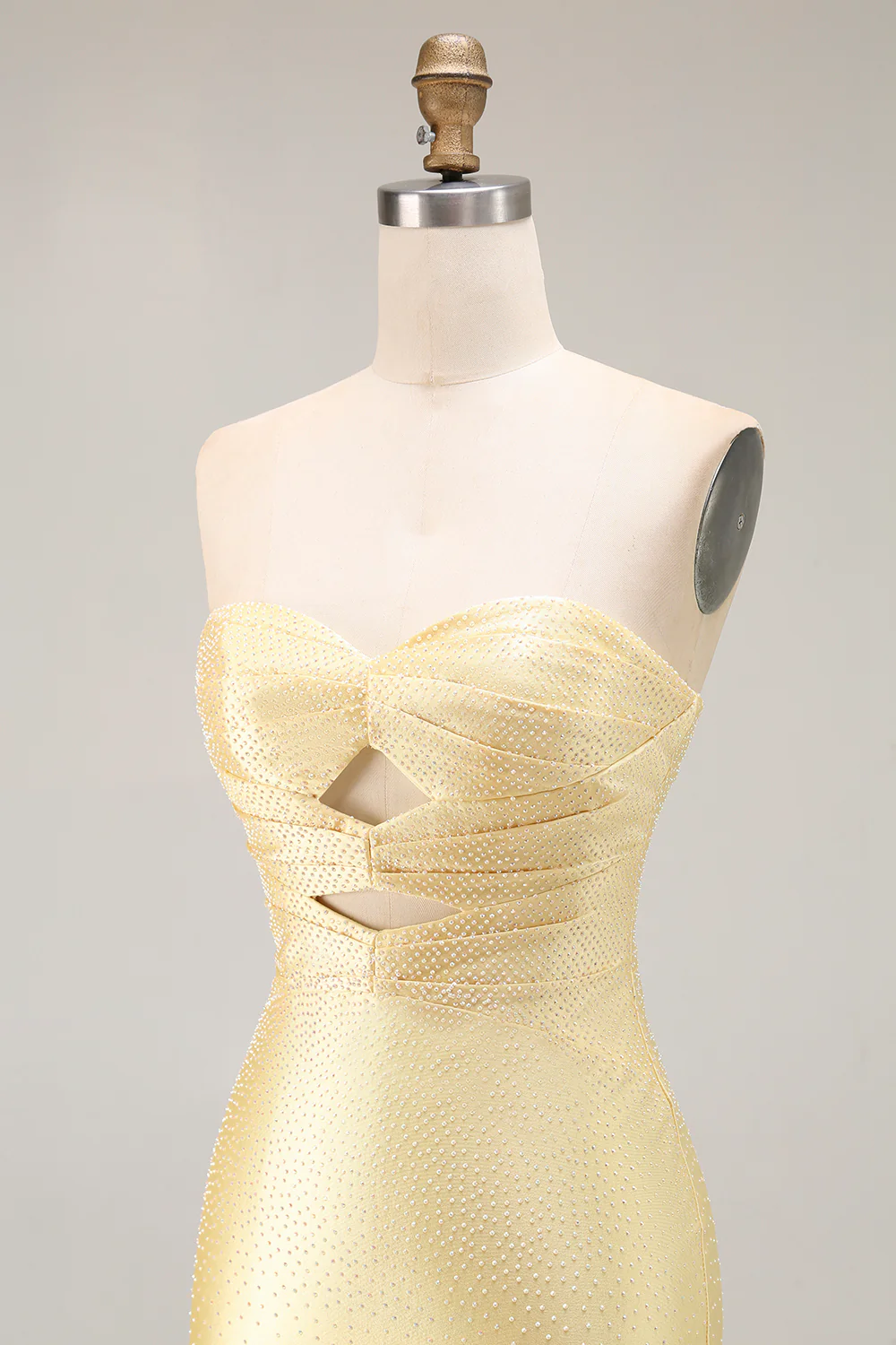 Sparkly Yellow Mermaid Beaded Keyhole Long Prom Dress with Slit - VNBITS