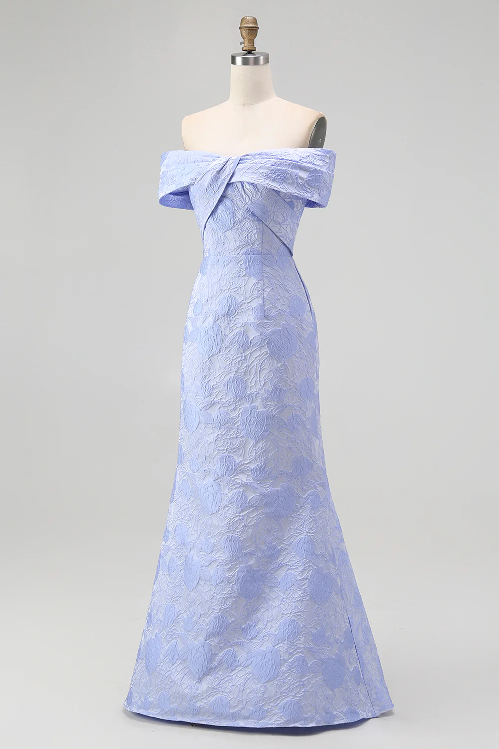 Blue Floral Off the Shoulder Mermaid Long Wedding Guest Dress - VNBITS