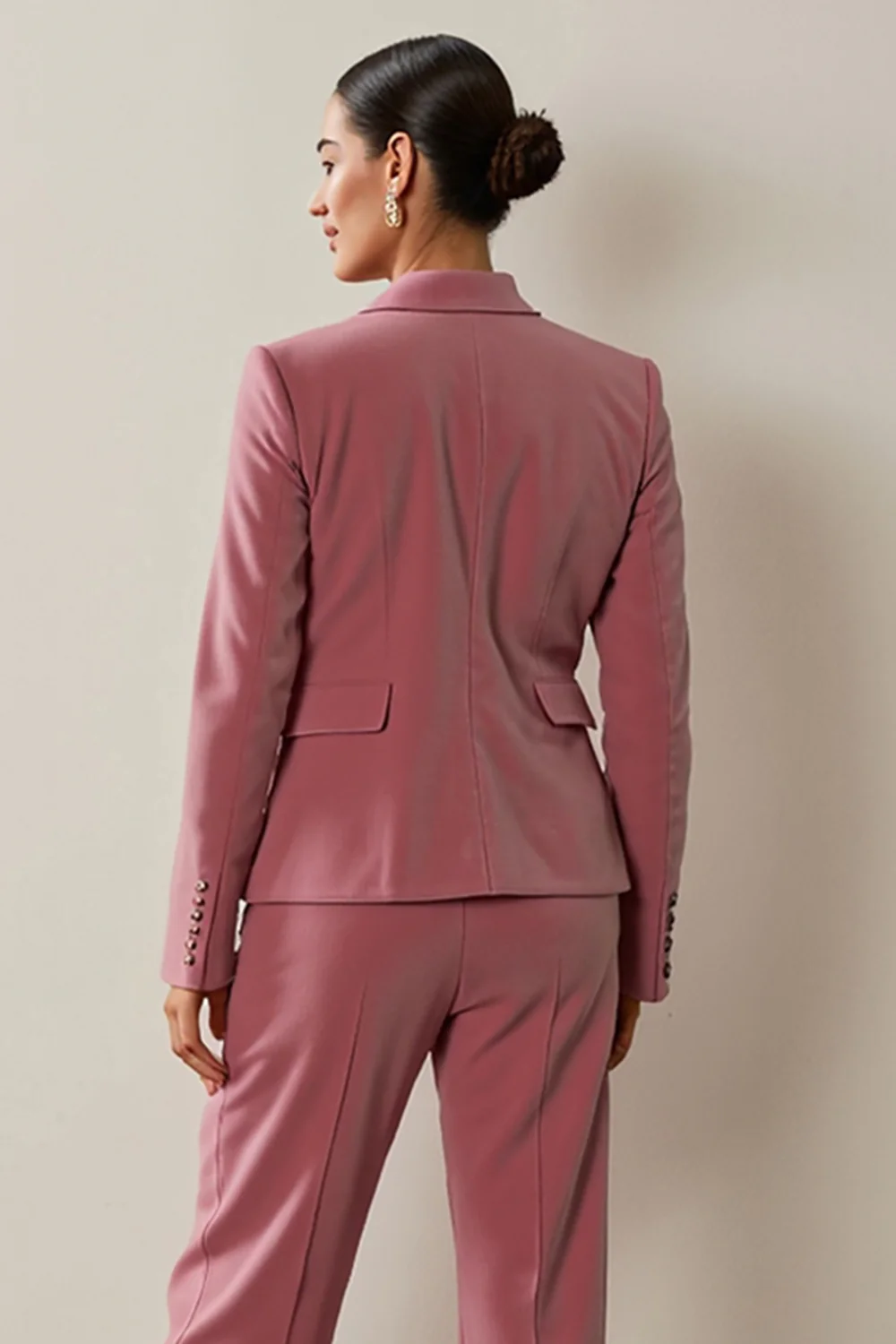 Grey Pink 2 Piece Floral Notched Lapel Velvet Business Suits with Pockets - VNBITS