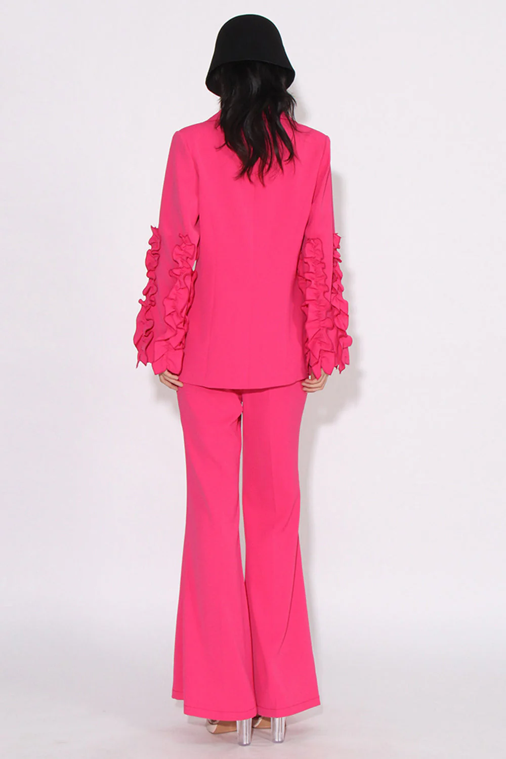 Fuchsia 2 Pieces Notched Lapel One Button Women Suits - VNBITS